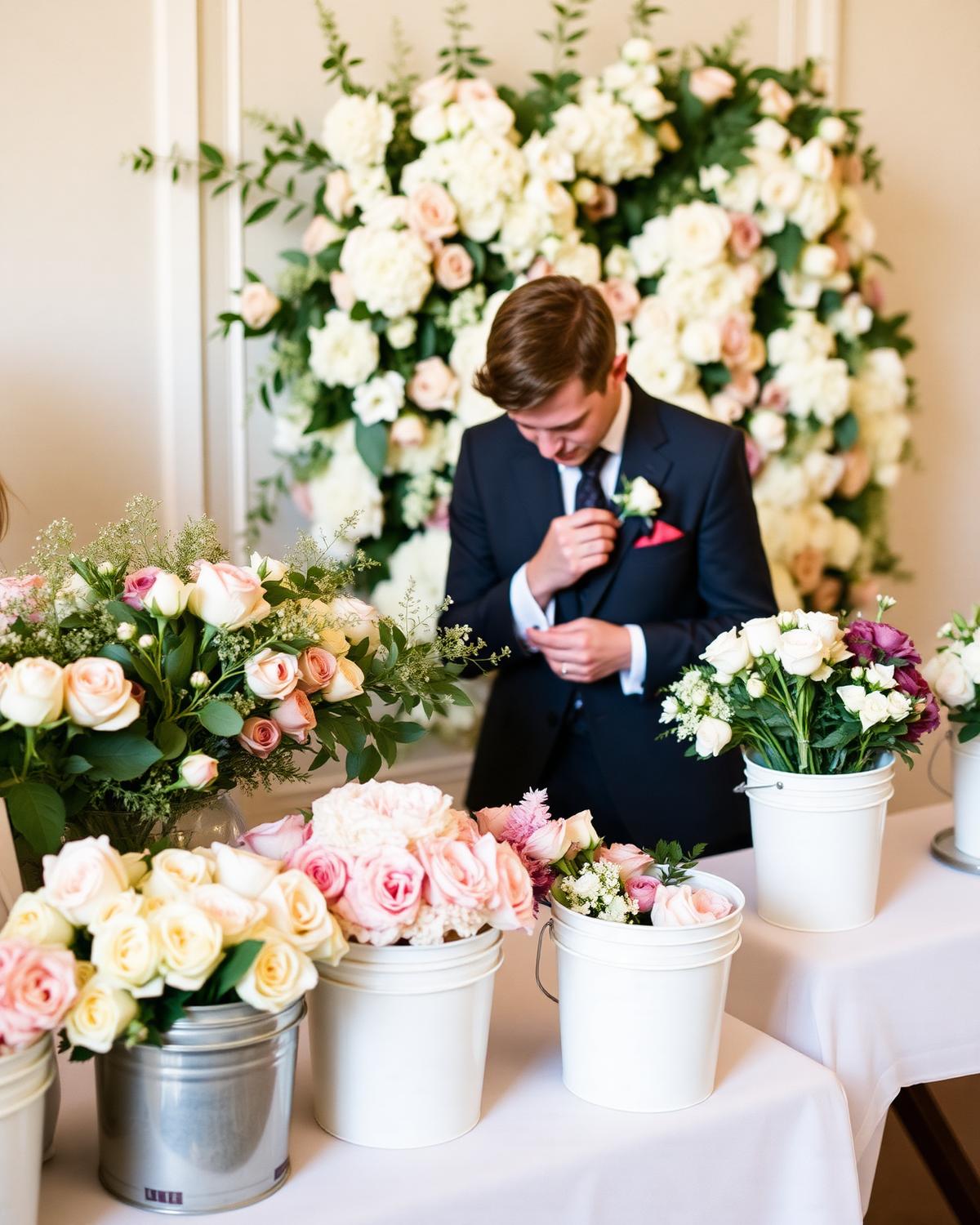 Luxury Floral Experiences for weddings — Guests arrange their own buttonholes.