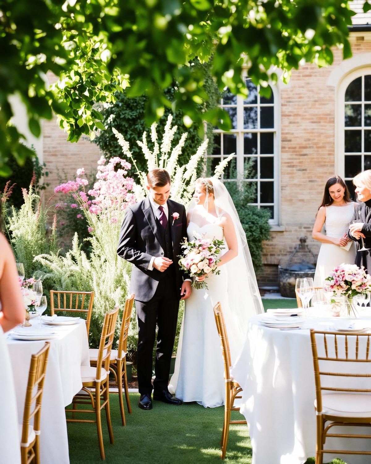 Garden Party wedding collection — Dappled sunlight, wildflowers, a string quartet under the linden tree.