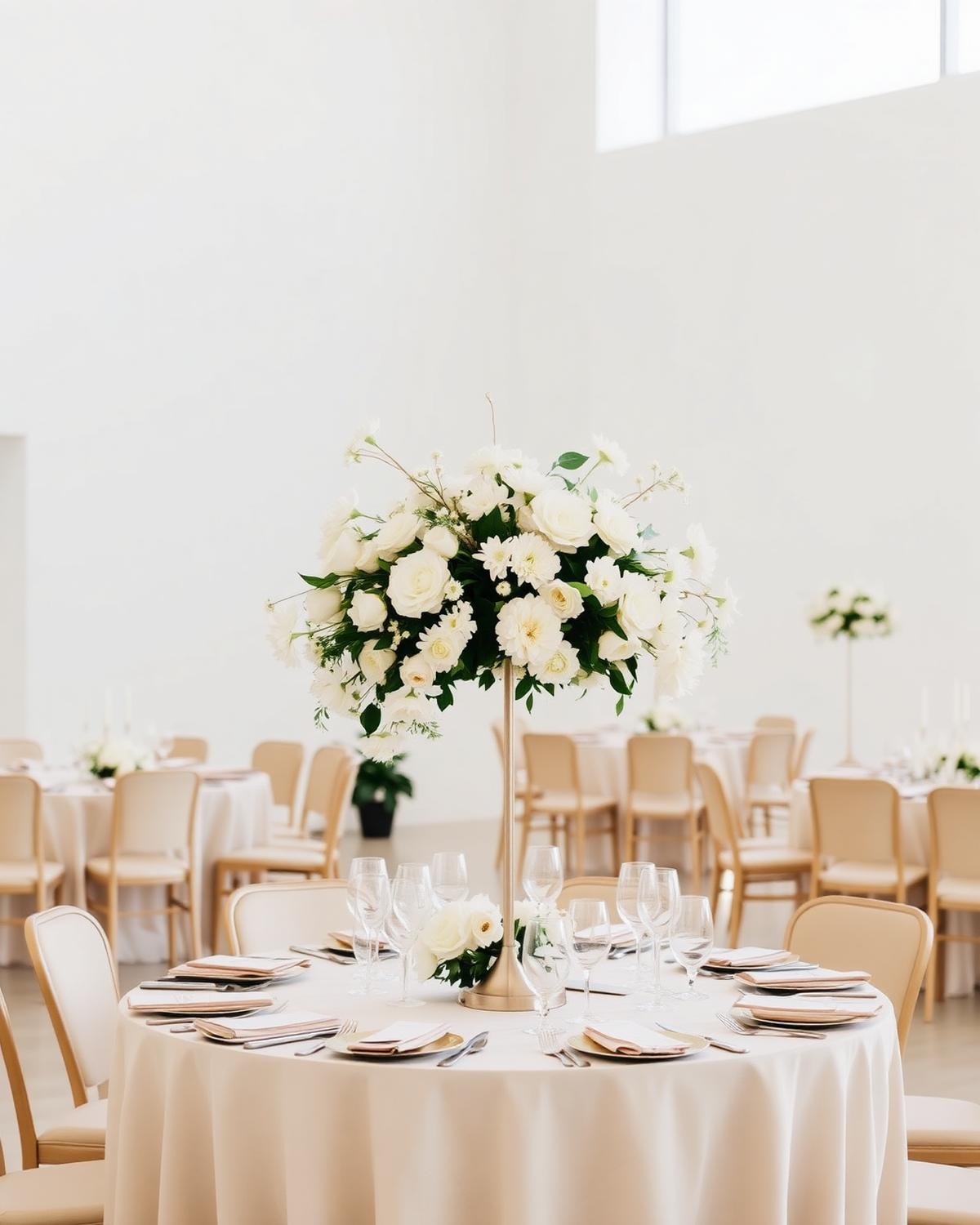 Modern Minimal wedding collection — Sculptural florals, ivory linens, and a considered kind of quiet.